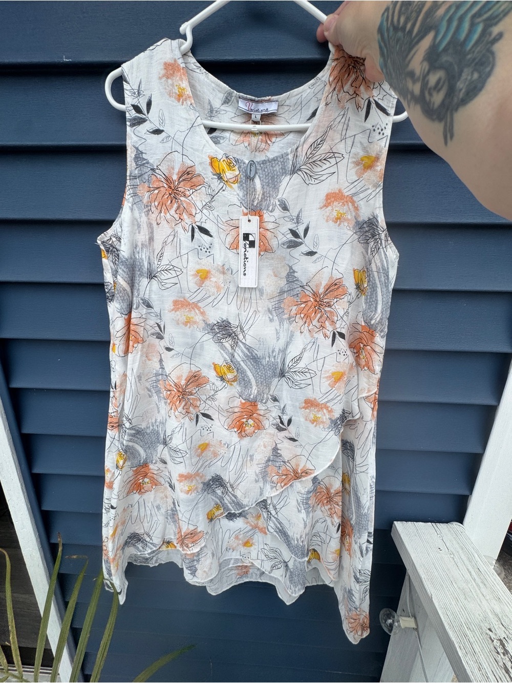 NWT Floral Asymmetrical Layered Sleeveless Midi Dress Large